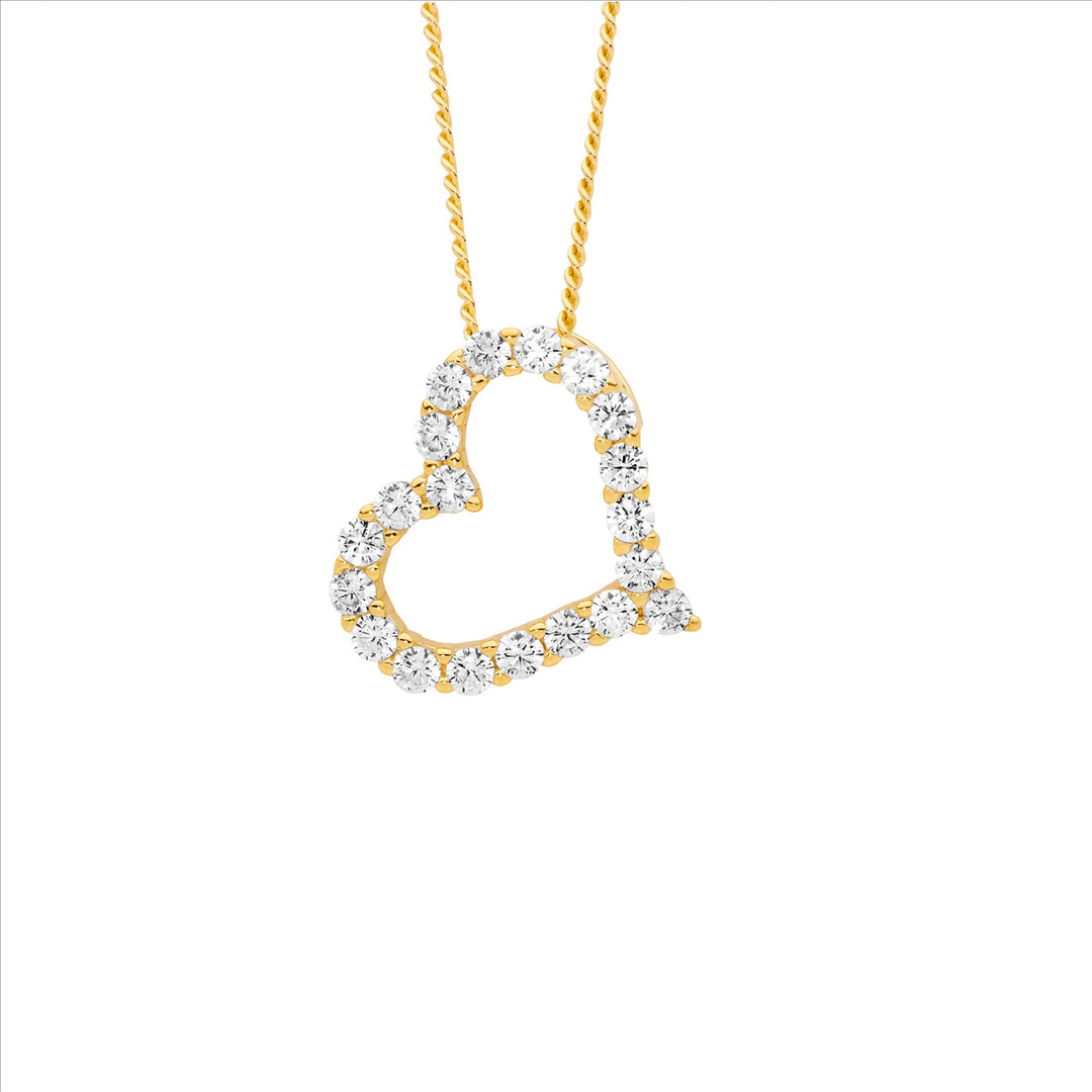 Sterling Silver Yellow Gold Plated Cubic Zirconia Heart Necklace