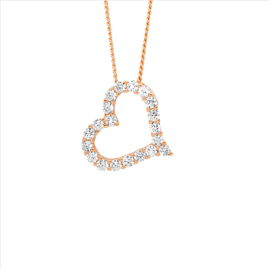 Sterling Silver Rose Gold Plated Cubic Zirconia Heart Necklace