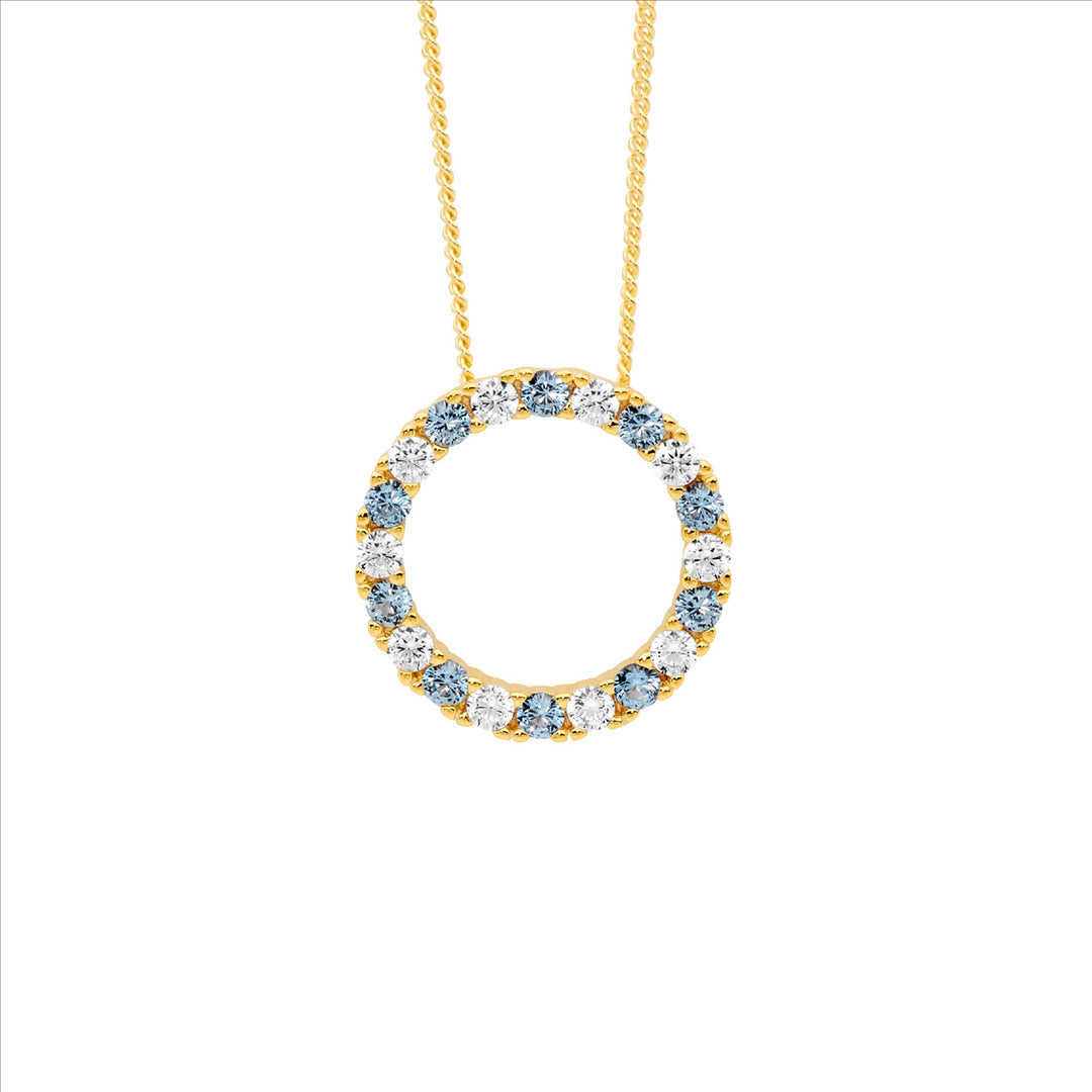 Sterling Silver Yellow Gold Plated Spinel & Cubic Zirconia Circle Necklace