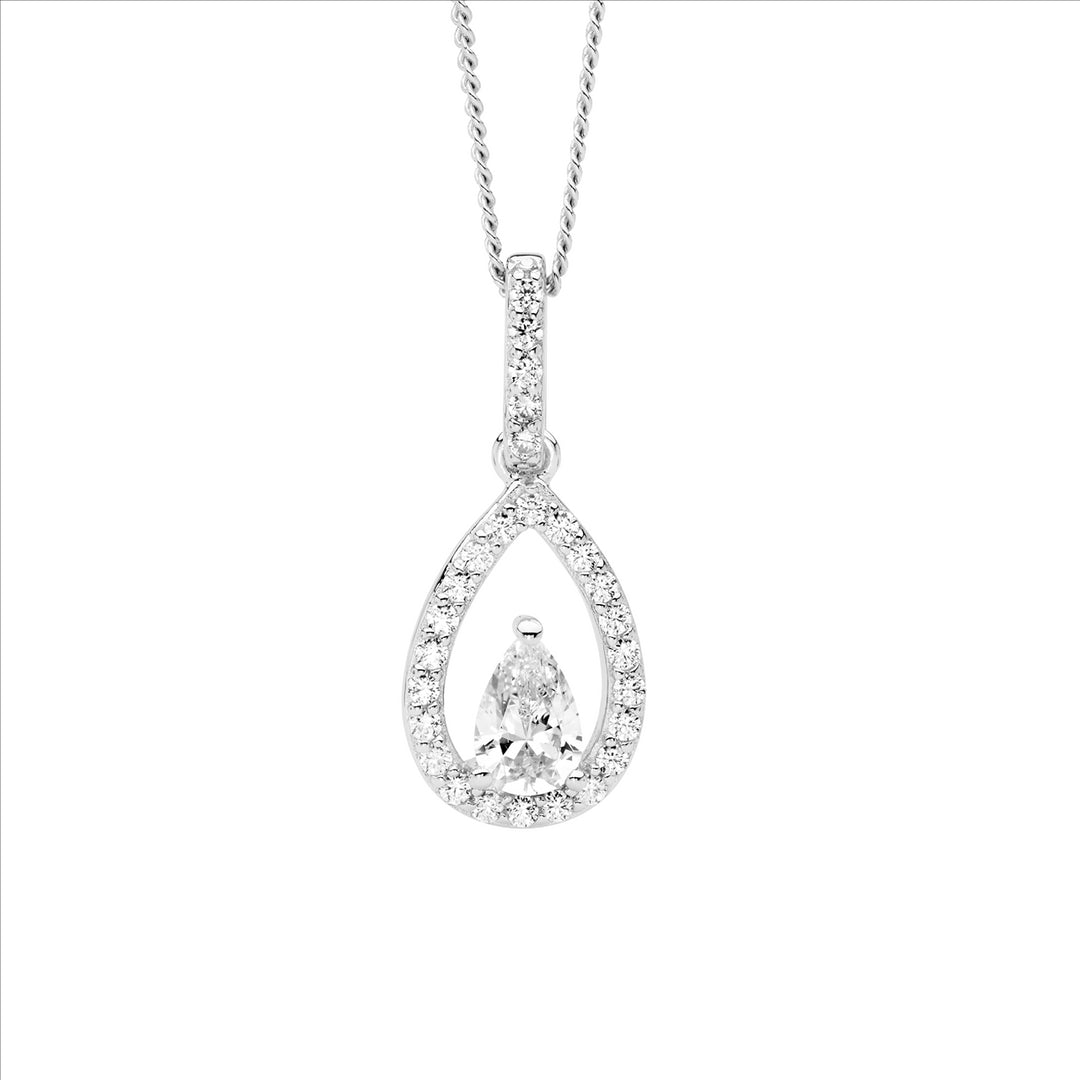 Sterling Silver Cubic Zirconia Teardrop Necklace