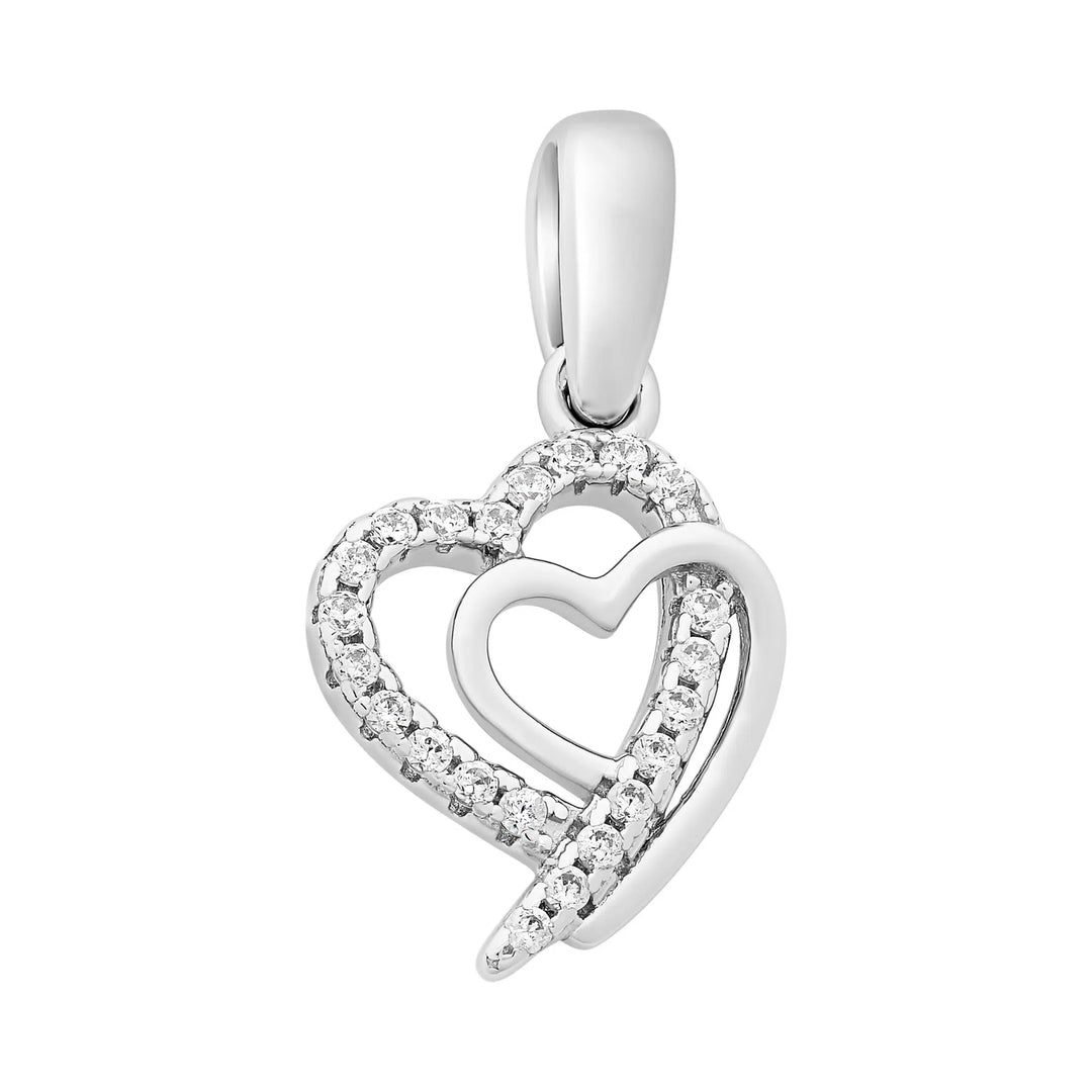 Sterling Silver Cubic Zirconia Double Heart Pendant
