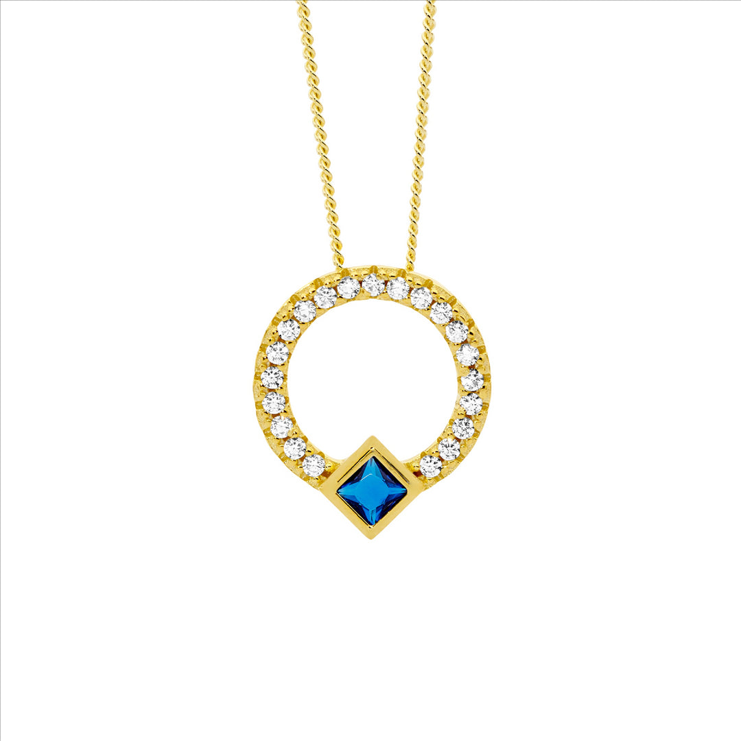 Sterling Siver Yellow Gold Plated Cubic Zirconia Circle Necklace