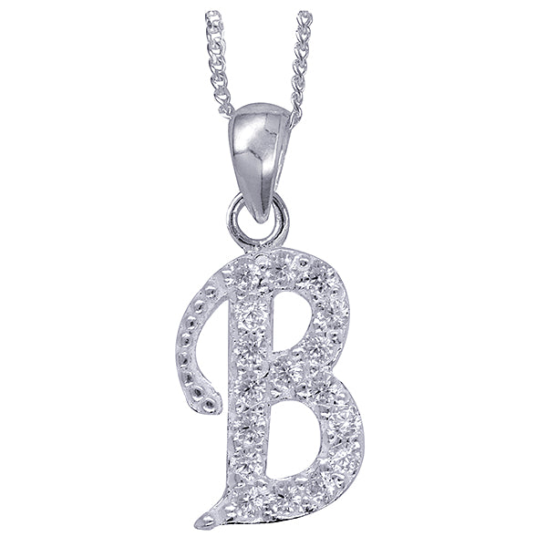 Sterling Silver Cubic Zirconia Letter B Pendant