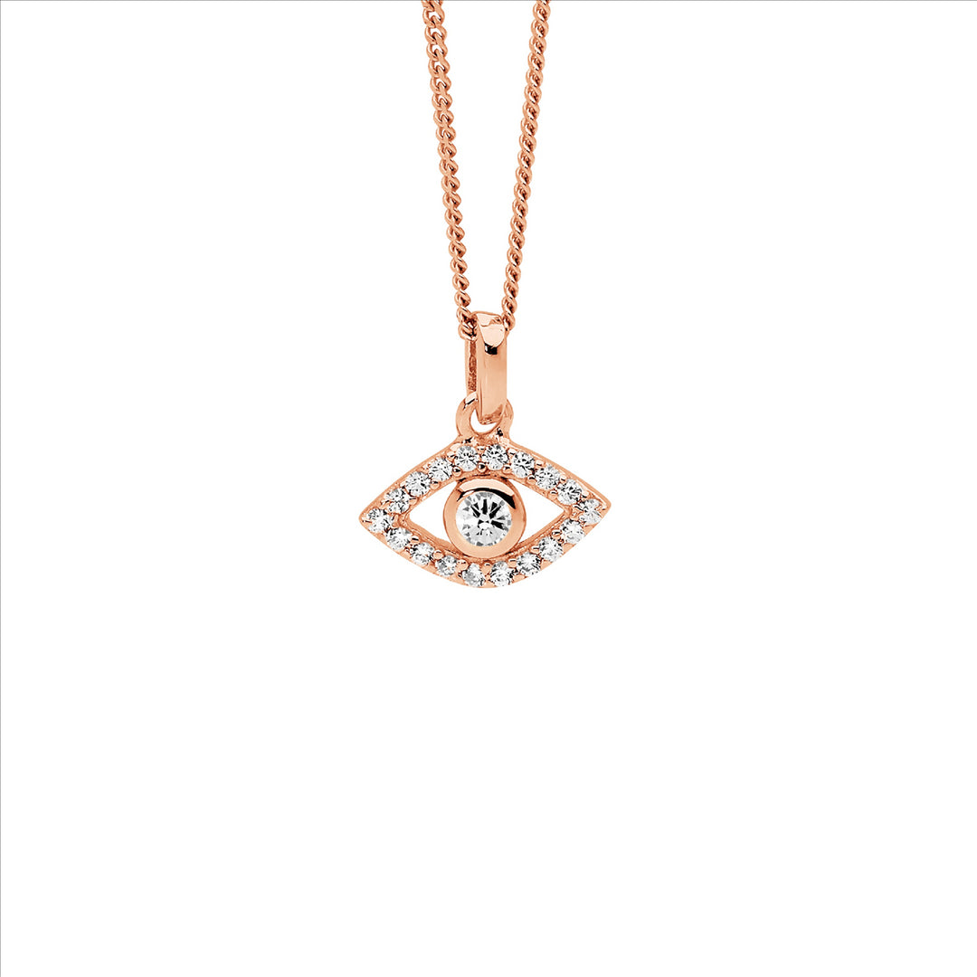 Sterling Silver Rose Gold Plated Cubic Zirconia Evil Eye Necklace