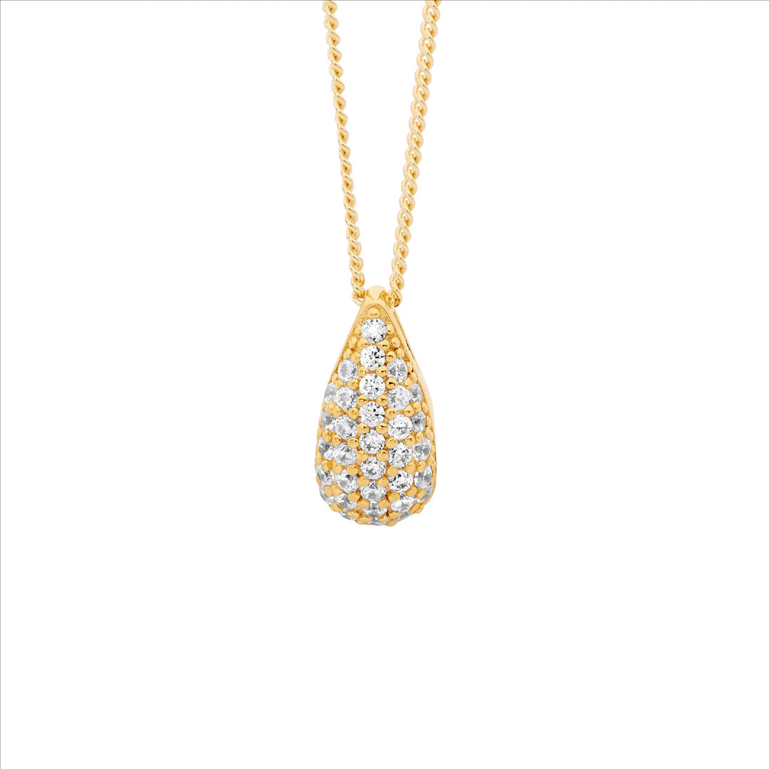 Sterling Sivler Yellow Gold Plated Cubic Zirconia Teardrop Necklace