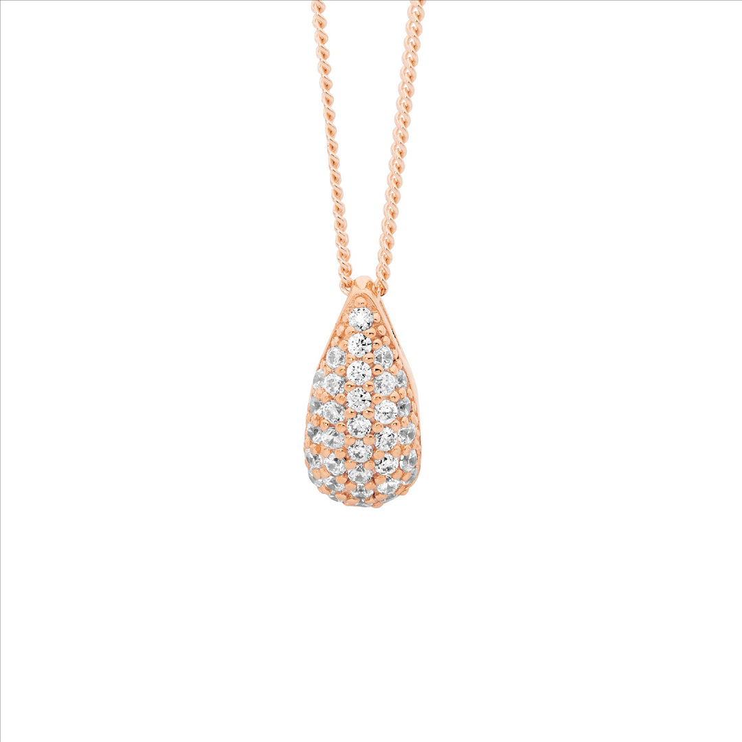 Sterling Silver Rose Gold Plated Cubic Zirconia Teardrop Necklace