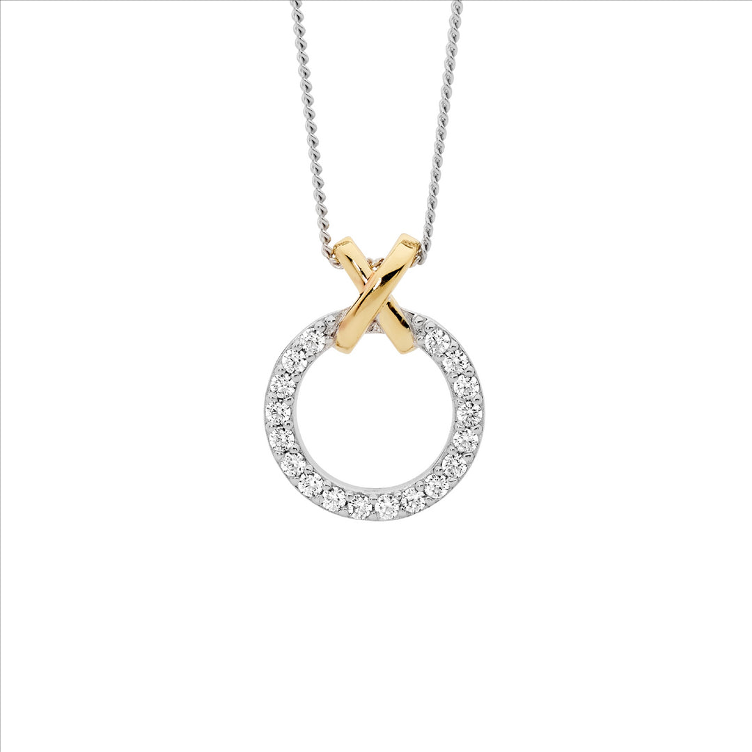 Sterling Silver Yellow Gold Plated Cubic Zirconia Cirlce Necklace