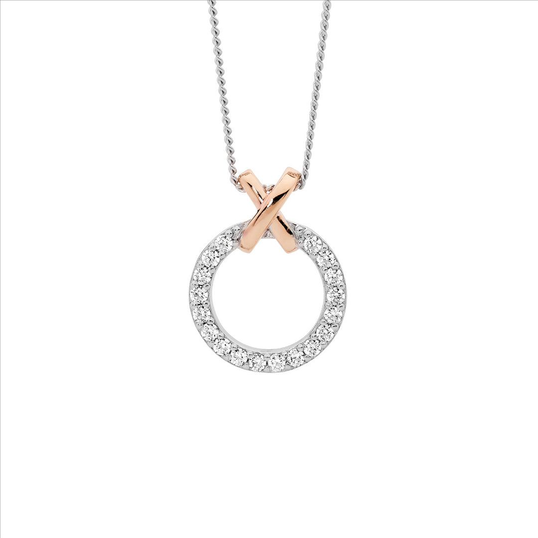 Sterling Silver Rose Gold Plated Cubic Zirconia Circle Necklace