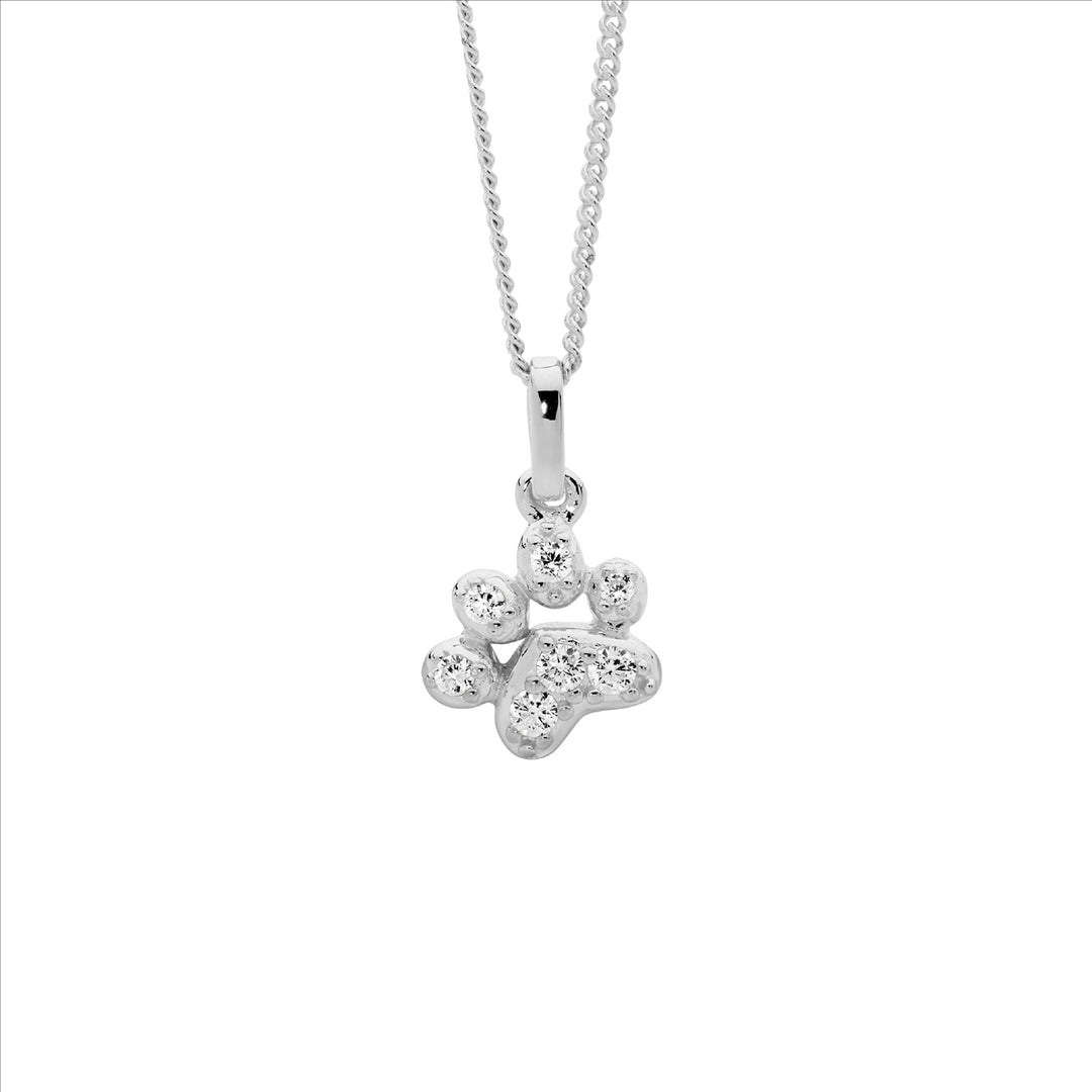Sterling Silver Cubic Zirconia Paw Print Necklace