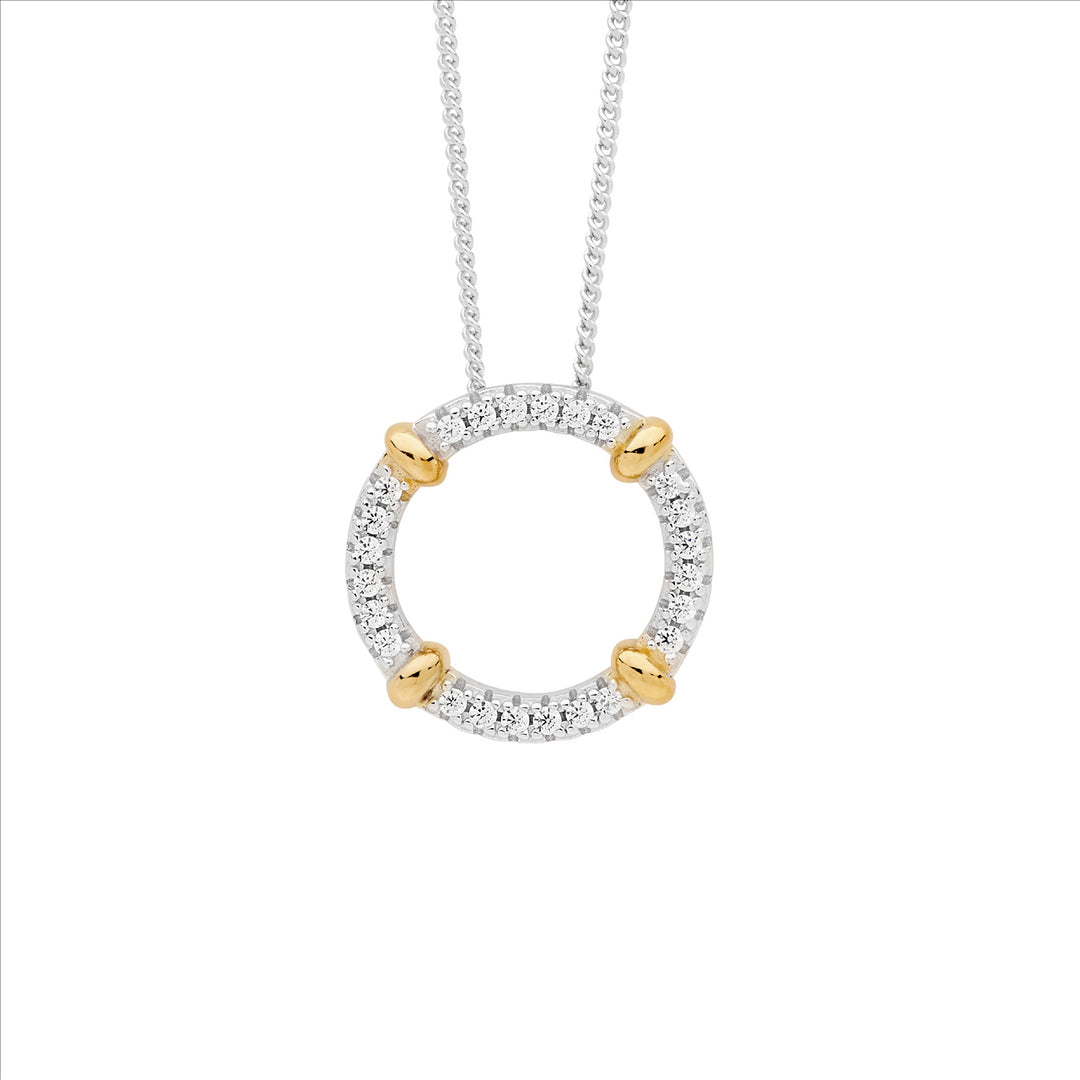 Sterling Silver Yellow Gold Cubic Zirconia Circle Necklace