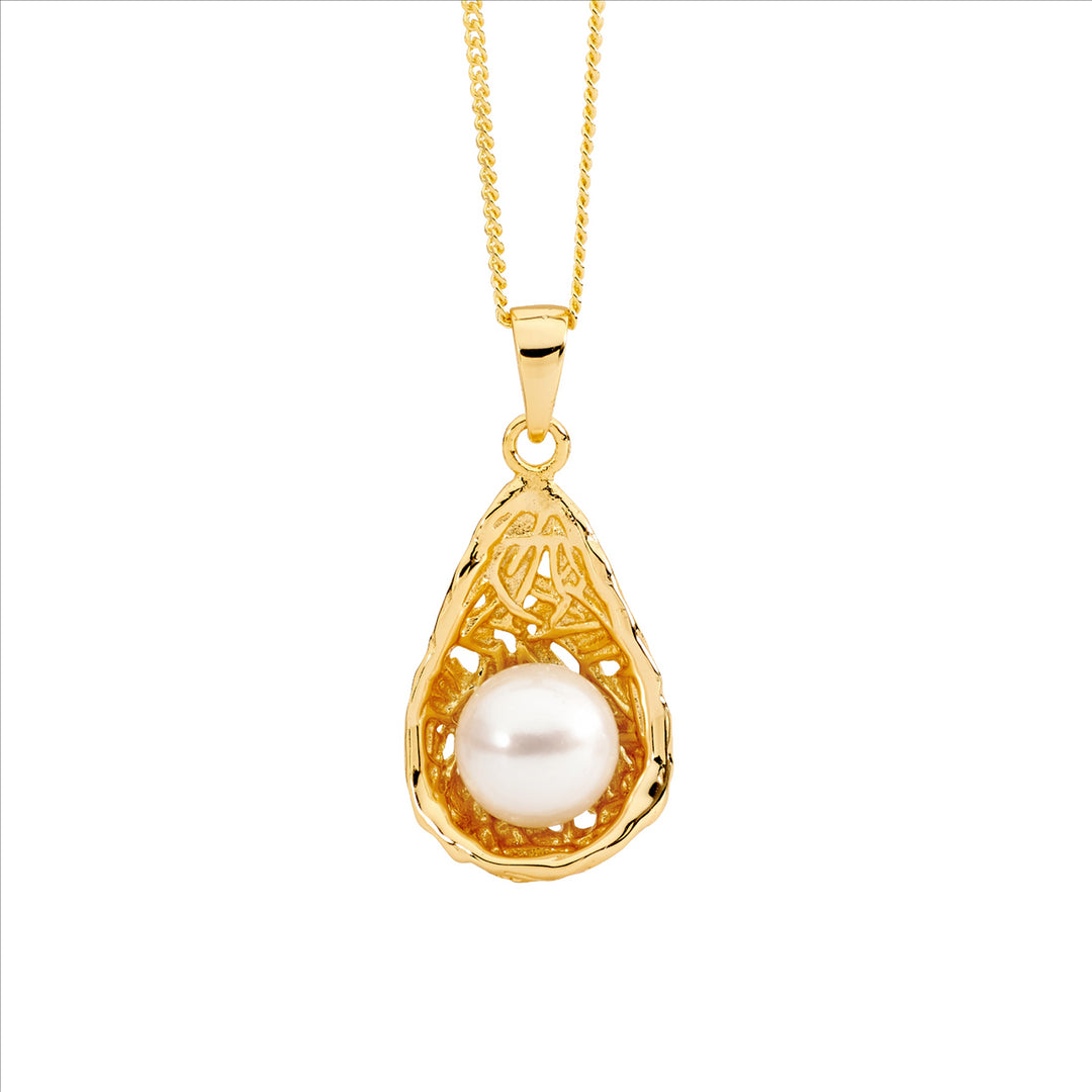 Sterling Silver Yellow Gold Plated Pearl Necklace