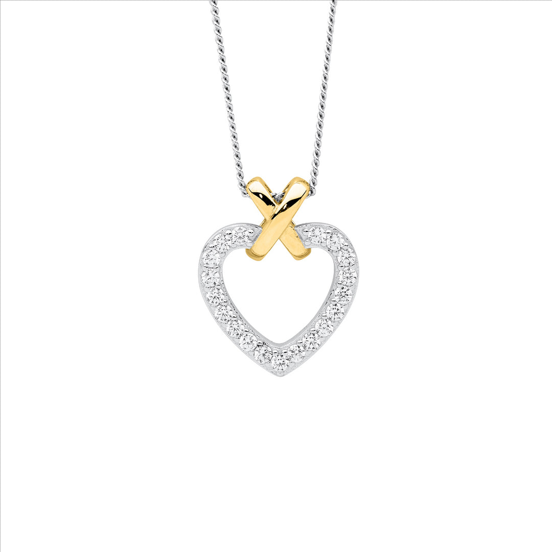 Sterling Silver Yellow Gold Plated Cubic Zirconia Heart Necklace