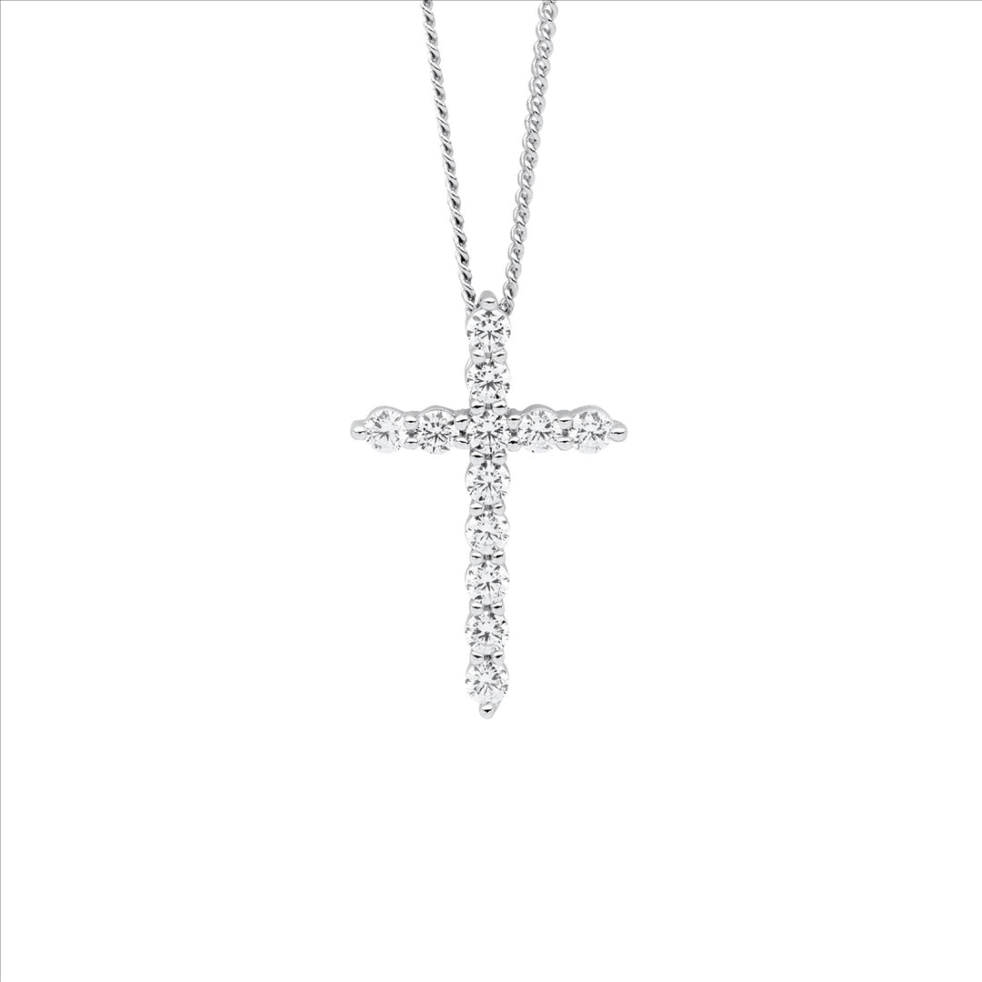 Sterling Silver Cubic Zirconia Cross Necklace