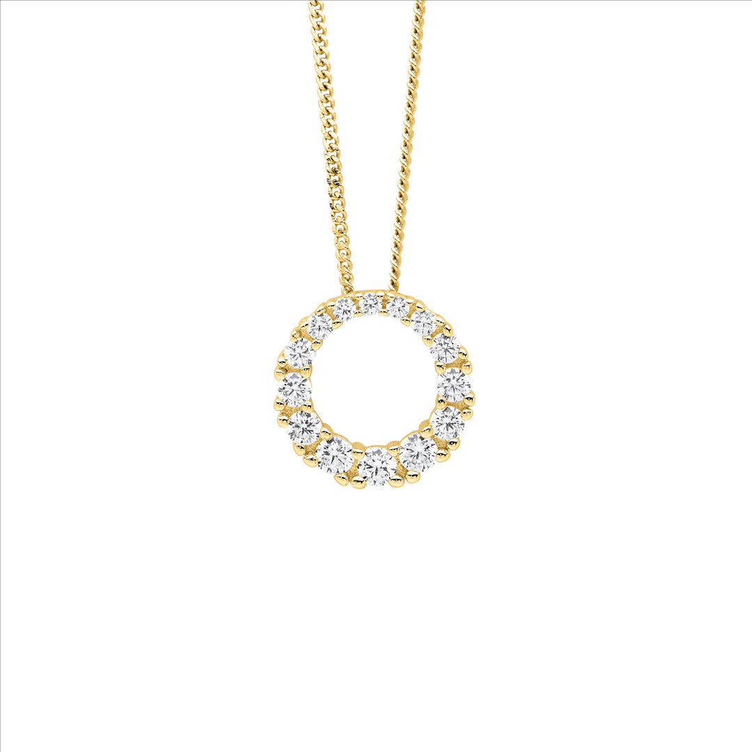 Sterling Silver Yellow Gold Plated Cubic Zirconia Circle Necklace