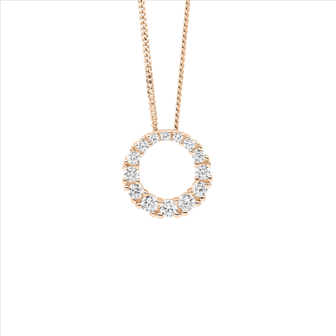 Sterling Silver Rose Gold Plated Cubic Zirconia Circle Necklace