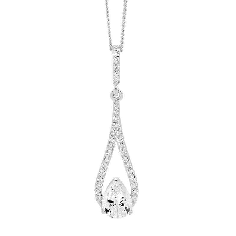 Sterling Silver Cubic Zirconia Teardrop Necklace