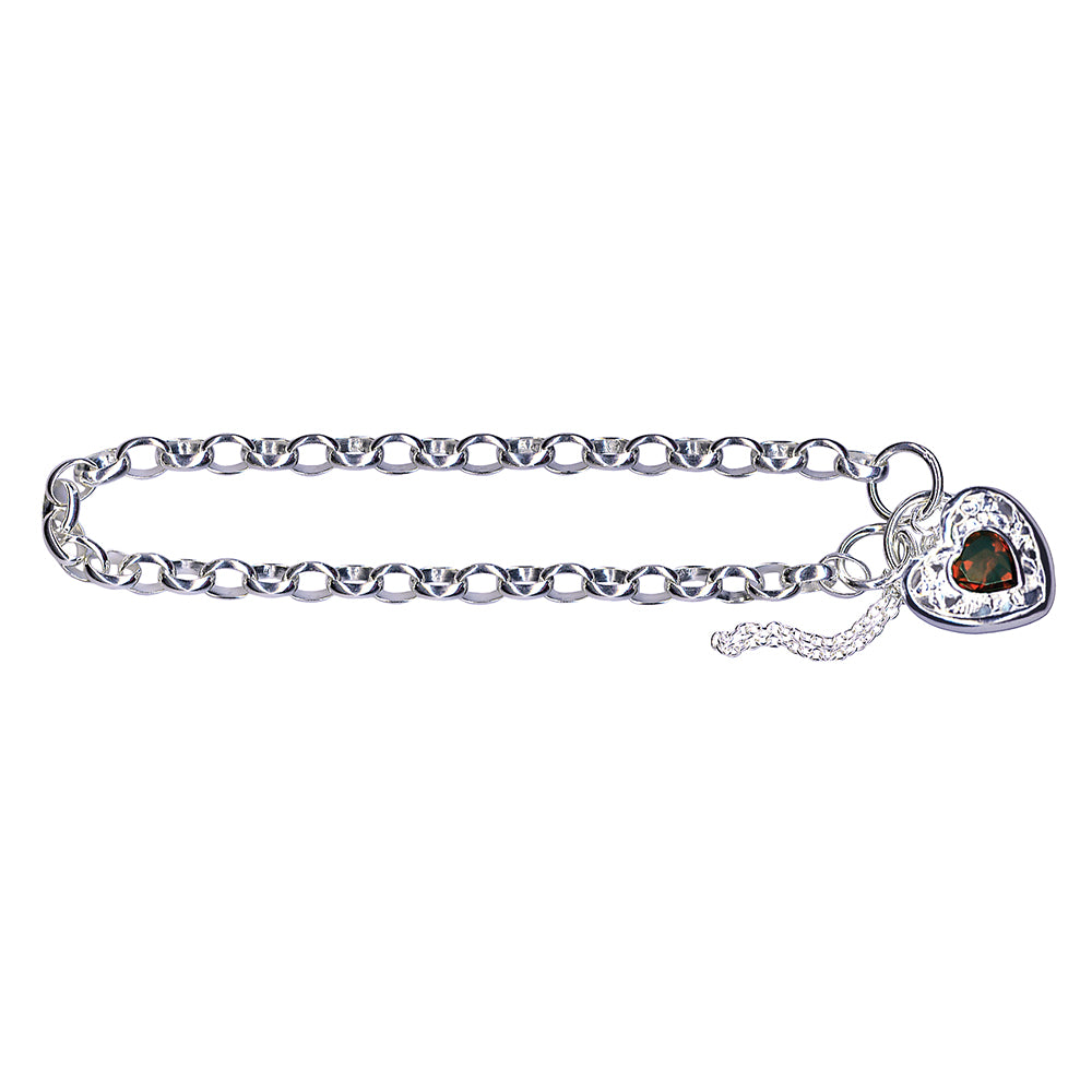 Sterling Silver Garnet Belcher Padlock Bracelet