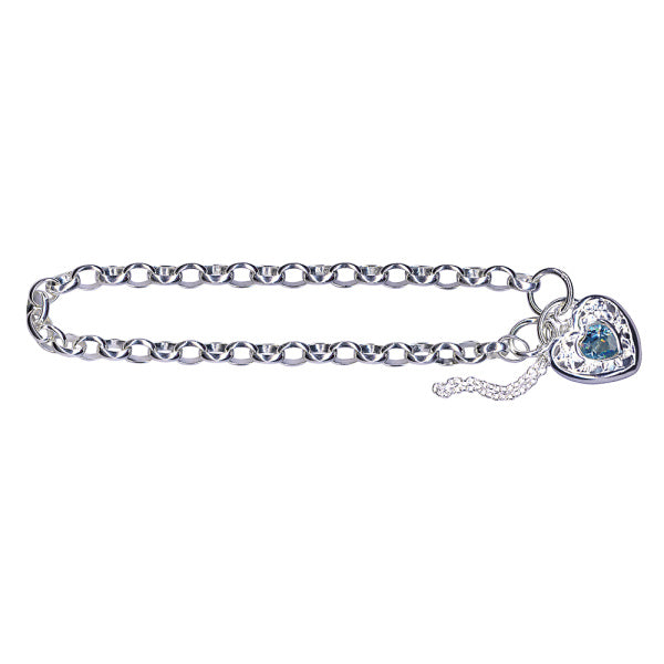 Sterling Silver Blue Topaz Belcher Padlock Bracelet