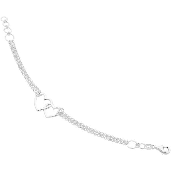 Sterling Silver Double Heart Triple Row Bracelet