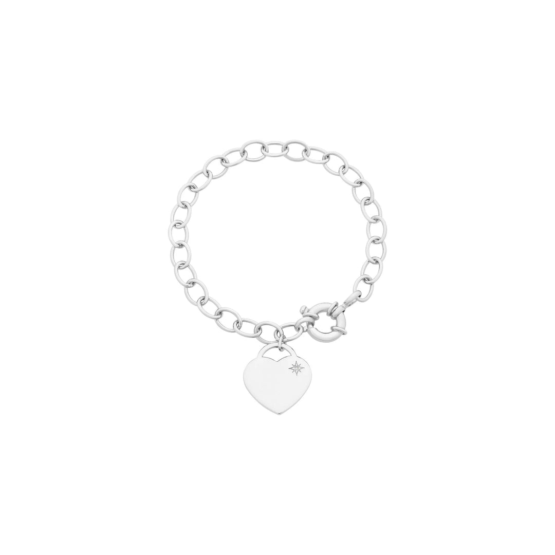 Sterling Silver Diamond Heart Belcher Bracelet With Euro Clasp
