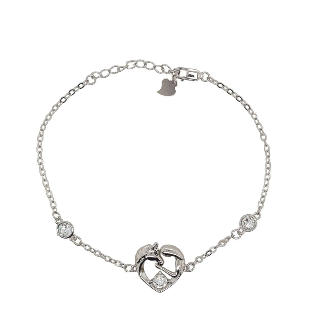 Sterling Silver & Cubic Zirconia Horse In Heart Bracelet