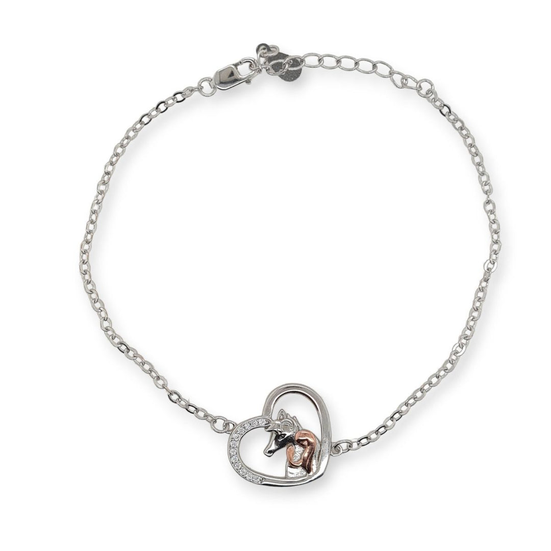 Sterling Silver & Rose Gold Plated Horse & Heart Bracelet