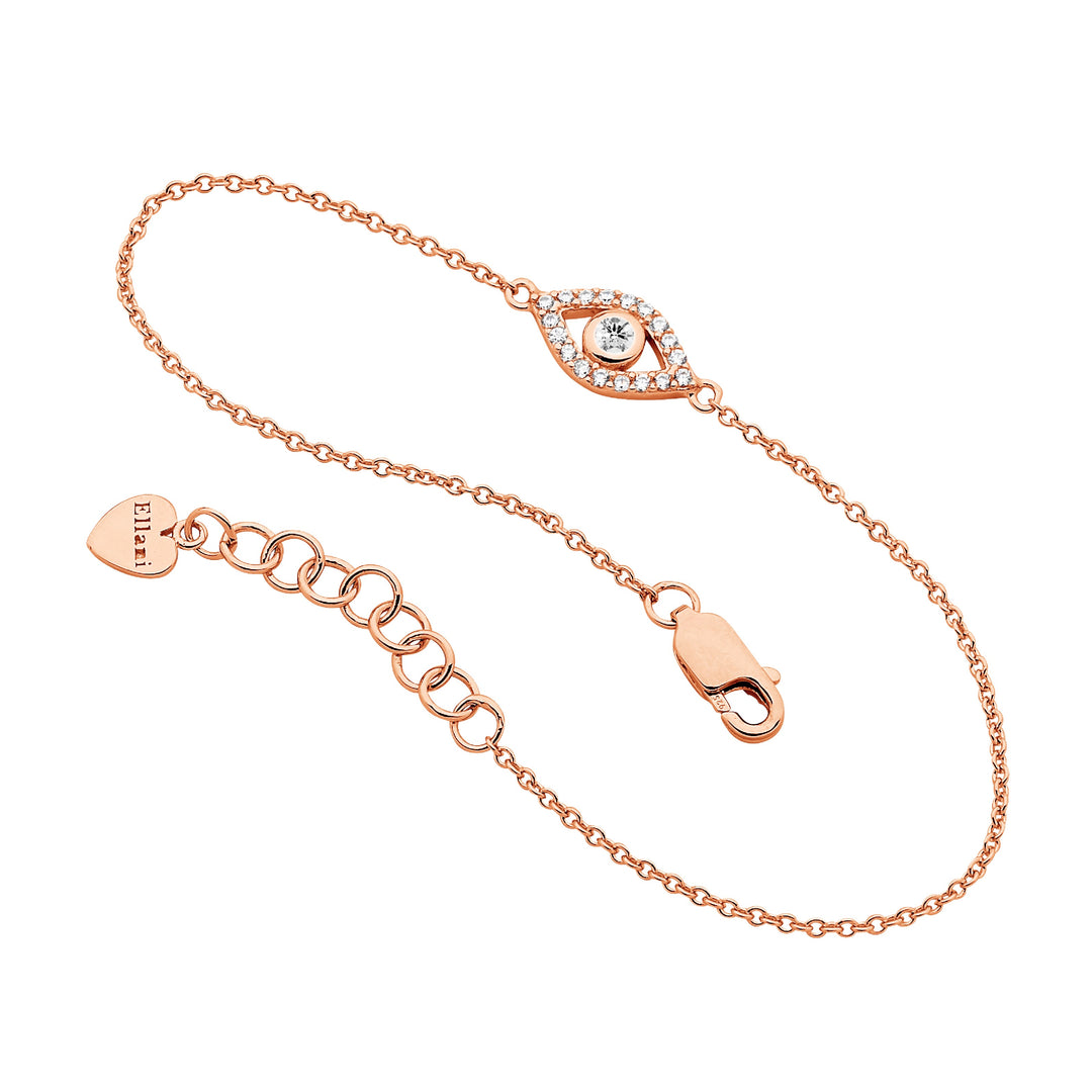 Sterling Silver Rose Gold Plated Cubic Zirconia Evil Eye Bracelet