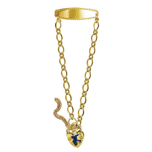 Sterling Silver Yellow Gold Plated Baby ID Padlock Bracelet With Bluebird