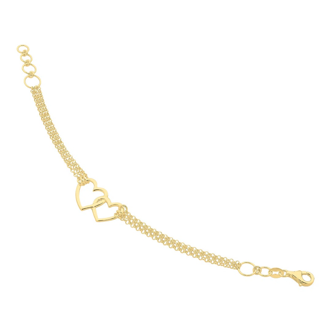 9ct Yellow Gold Plated Sterling Silver Double Heart Bracelet
