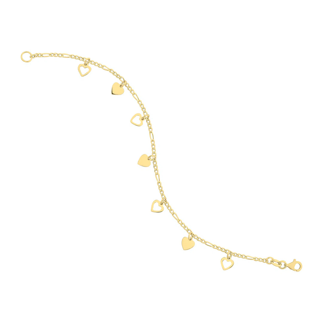 9ct Yellow Gold Plated Sterling Silver Heart Charm Bracelet