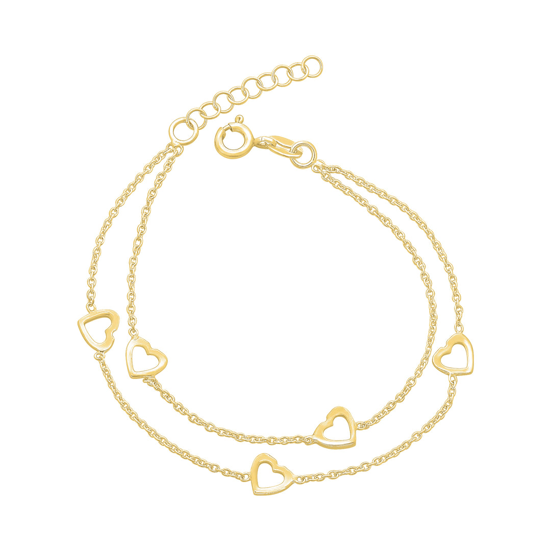 9ct Yellow Gold Plated Sterling Silver Heart Bracelet