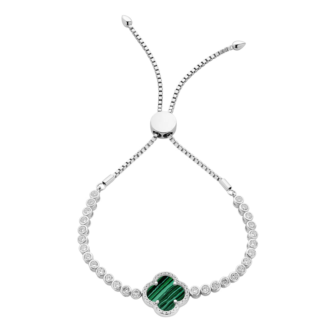Sterling Silver Cubic Zirconia & Created Malachite Bracelet