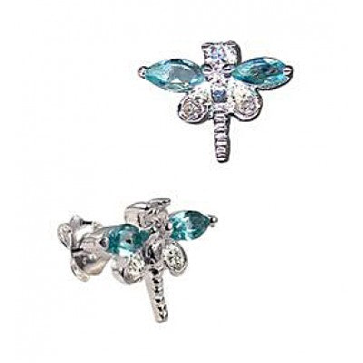 Sterling Silver Blue Topaz & Cubic Zirconia Dragonfly Stud Earrings
