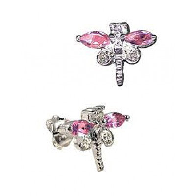 Sterling Silver Cubic Zirconia Dragonfly Stud Earrings