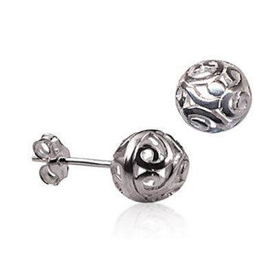 Sterling Silver Filigree Ball Stud Earrings