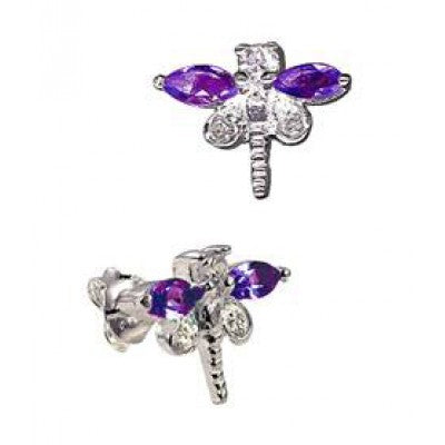 Sterling Silver Cubic Zirconia Dragonfly Stud Earrings