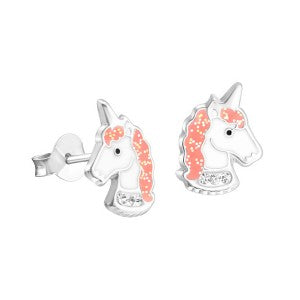 Sterling Silver Enamel Unicorn Stud Earrings