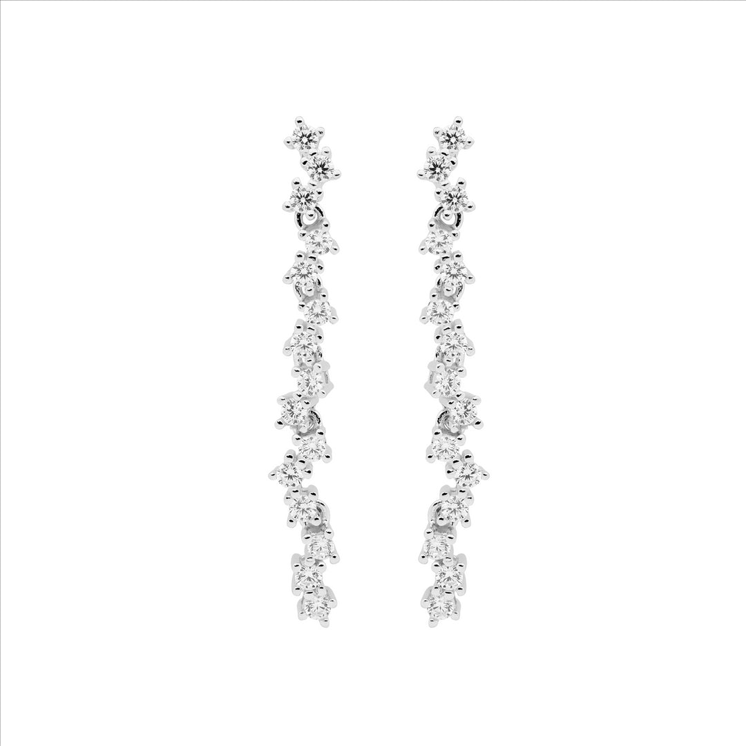 Sterling Silver Cubic Zirconia Drop Stud Earrings