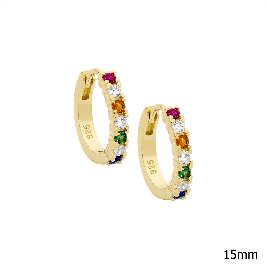 Sterling Silver Yellow Gold Cubic Zirconia Huggie Earrings