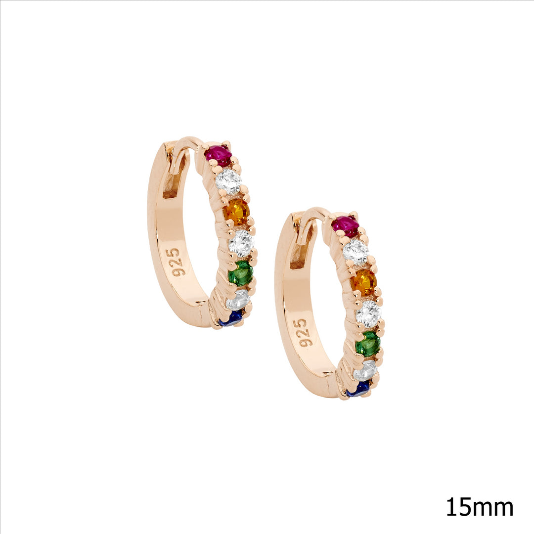 Sterling Silver Rose Gold Plated Cubic Zirconia Huggie Earrings
