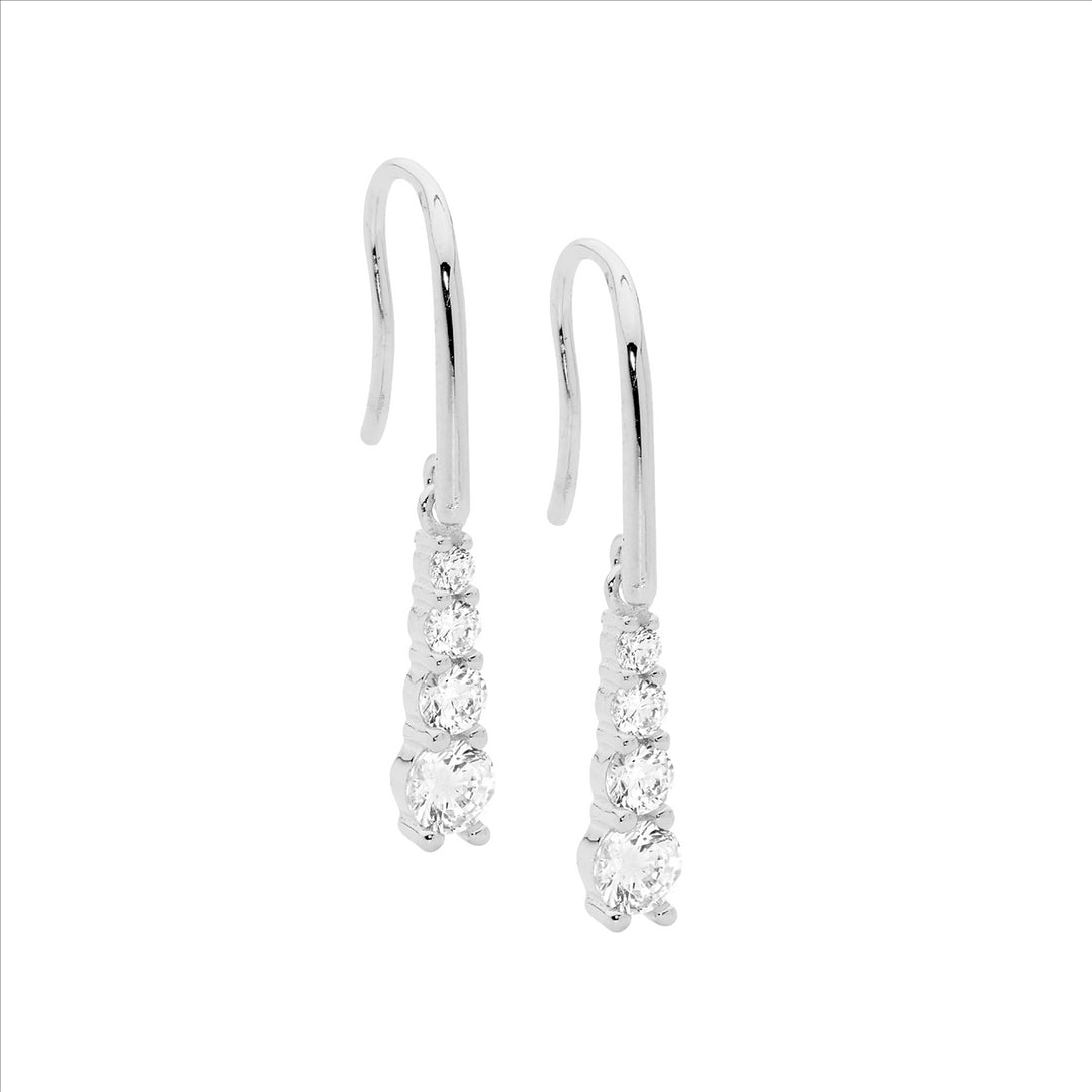 Sterling Silver Cubic Zirconia Gradual Drop Shephard Hook Earrings
