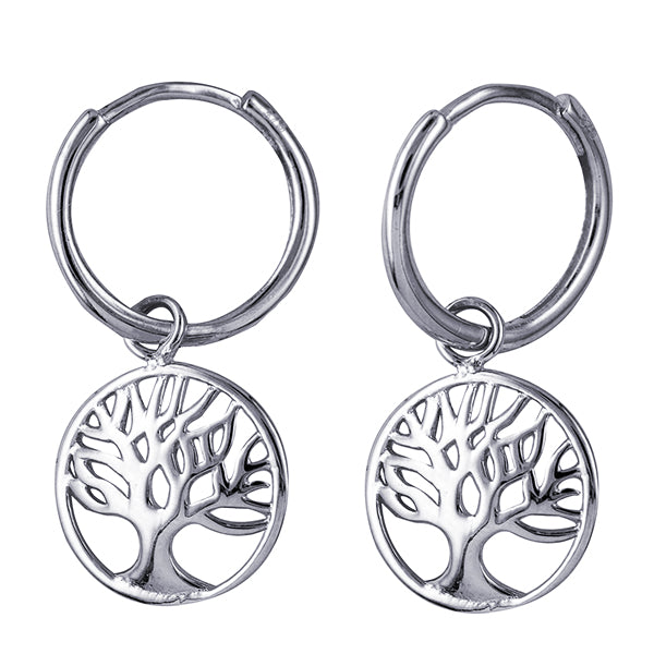 Sterling Silver Tree of Life Charm Huggie Earrings