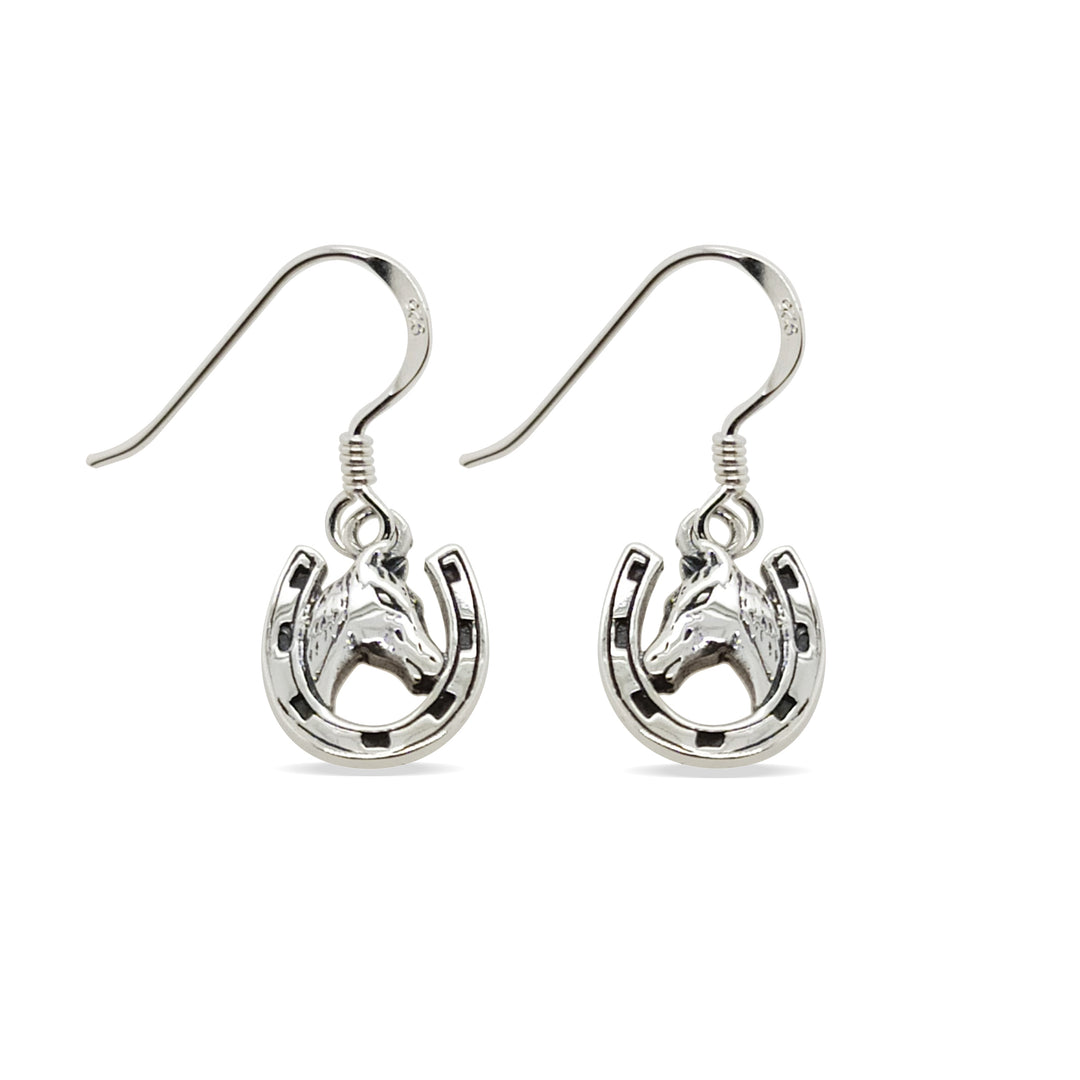 Sterling Silver 'Horse In Horseshoe' Sherperd Hook Earrings