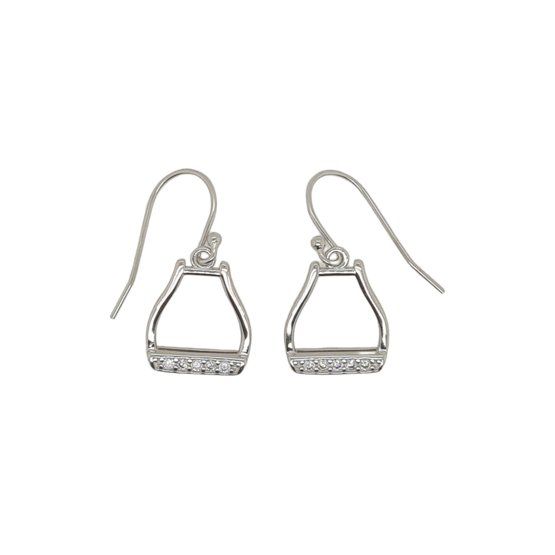 Sterling Silver Cz Horse Stirrup Shepherd Hook Earrings