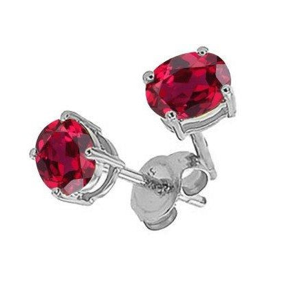 Sterling Silver Created Ruby Stud Earrings
