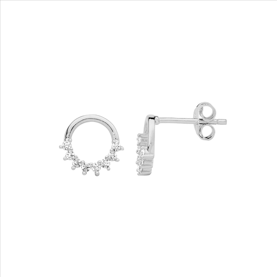 Sterling Silver Cubic Zirconia Circle Stud Earrings