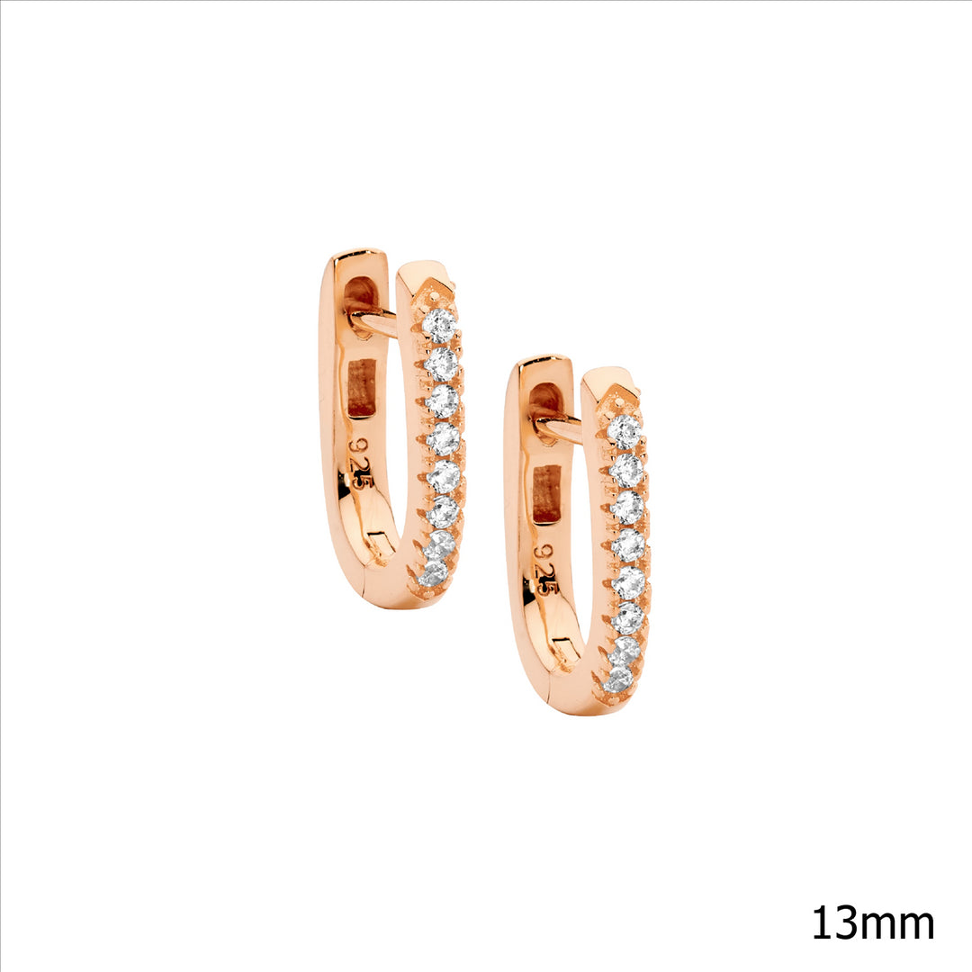 Sterling Silver Rose Gold Plated Cubic Zirconia Huggie Earrings