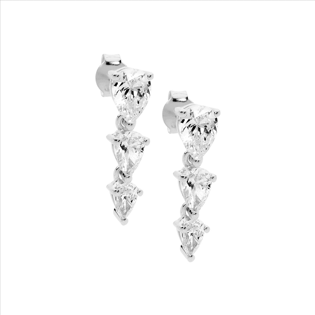 Sterling Silver Cubic Zirconia Pear Drop Stud Earrings