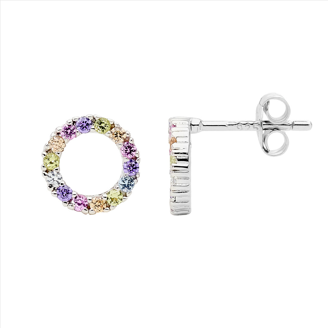 Sterling Silver Cubic Zirconia Circle Stud Earrings