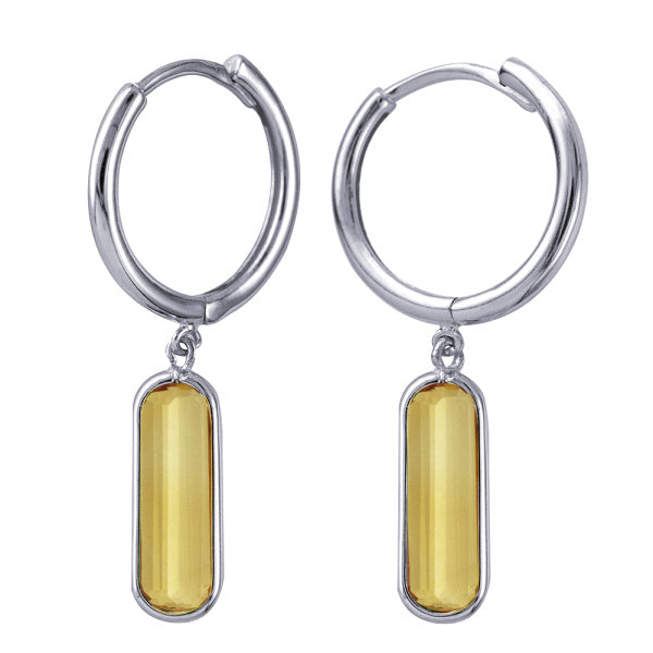 Sterling Silver Citrine Drop Huggie Earrings